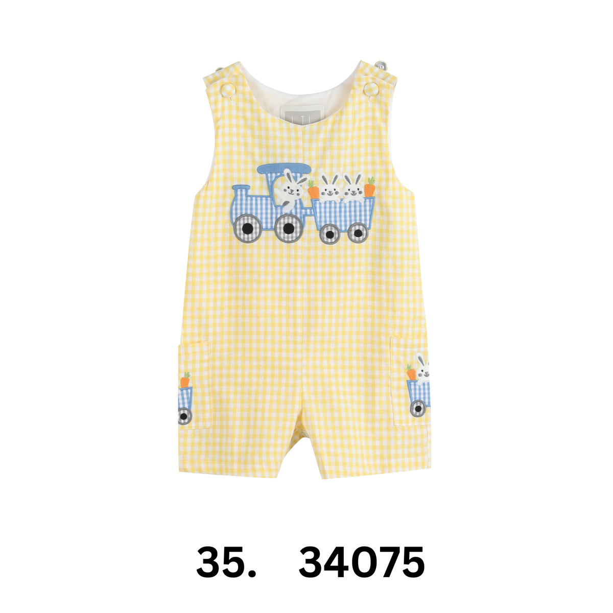 Lil Cactus - Yellow Gingham Bunny Train Shortalls