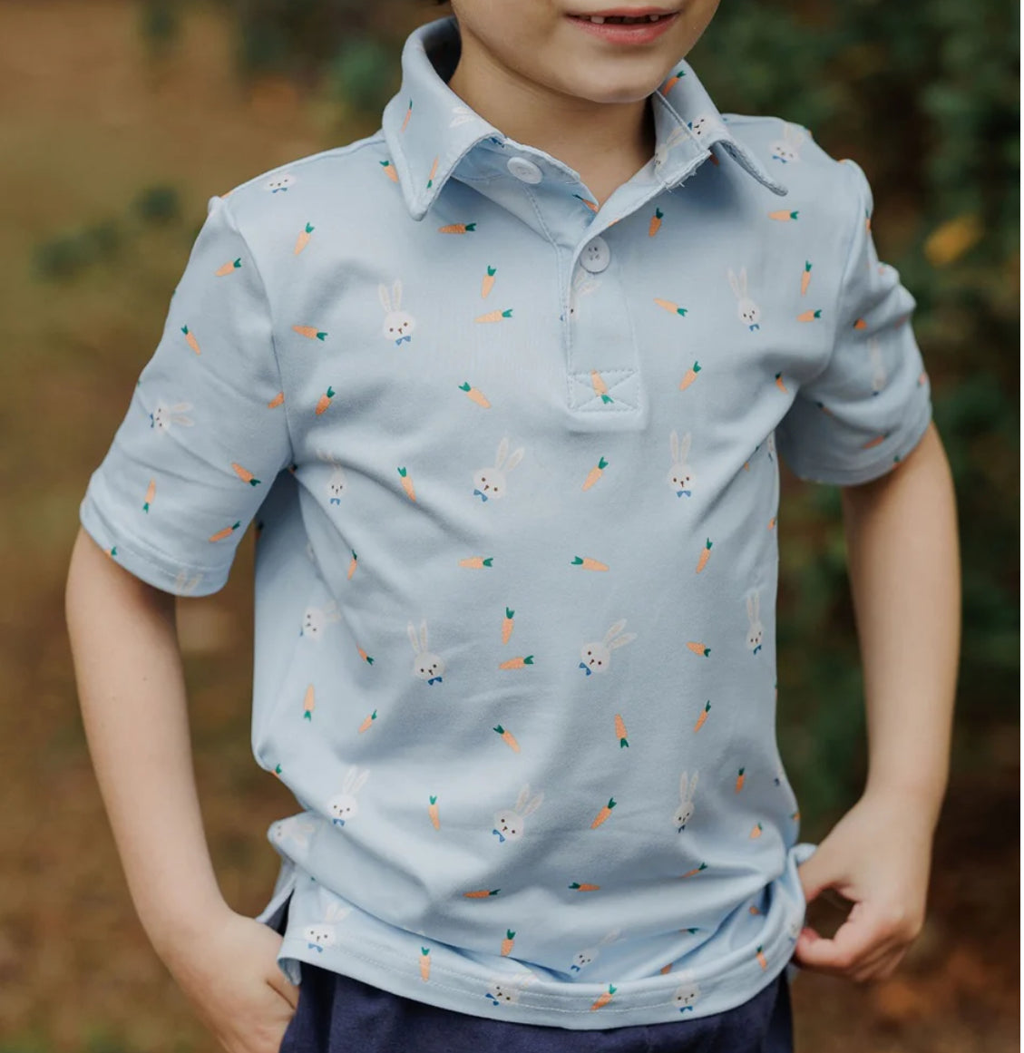 Sugar Bee Clothing - Boys Easter Polo Blue Carrots