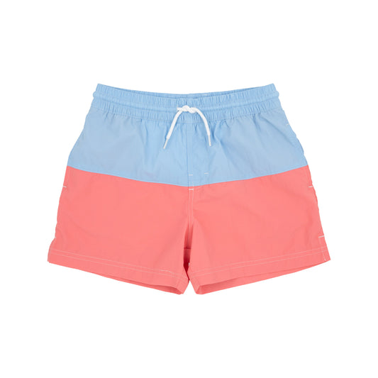 The Beaufort Bonnet - Country Club Colorblock Trunks Beale Street Blue & Parrot Cay Coral With T.B.B.C. Pocket