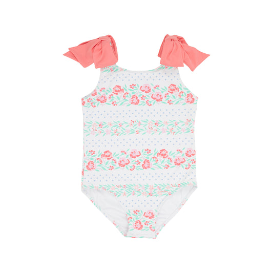 The Beaufort Bonnet - Edisto Beach Bathing Suit - Gasparilla Garlands With Parrot Cay Coral Bows