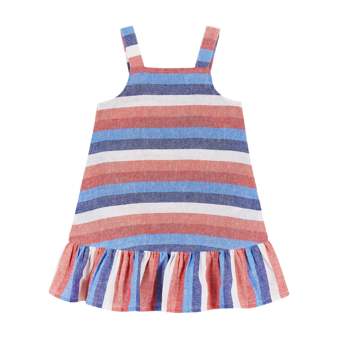 Andy& Evan - American Striped Chambray Dress With Ruffle & Bow Details - Red, White, Blue, & Navy
