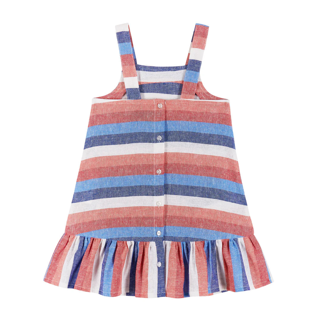 Andy& Evan - American Striped Chambray Dress With Ruffle & Bow Details - Red, White, Blue, & Navy
