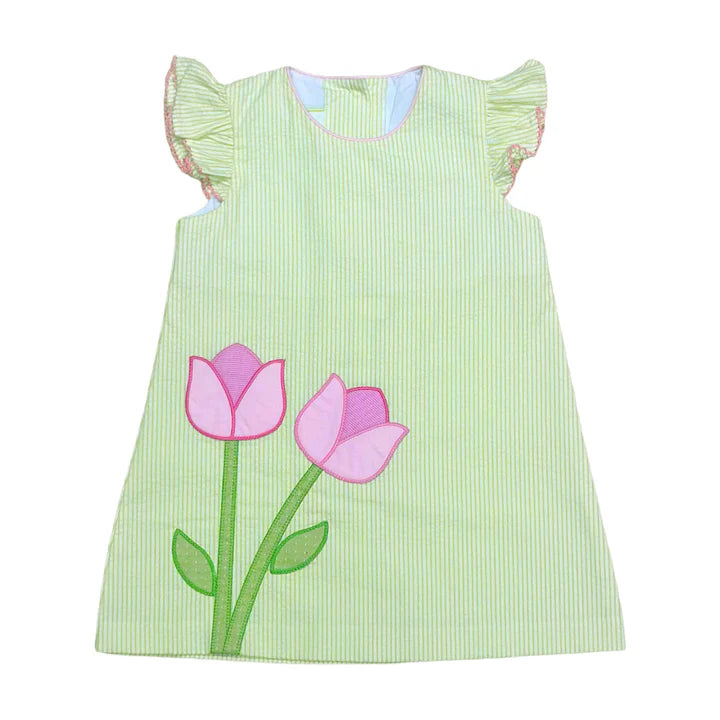 Zuccini Kids - Tulips Sloane Dress Lime Green Stripe Seersucker