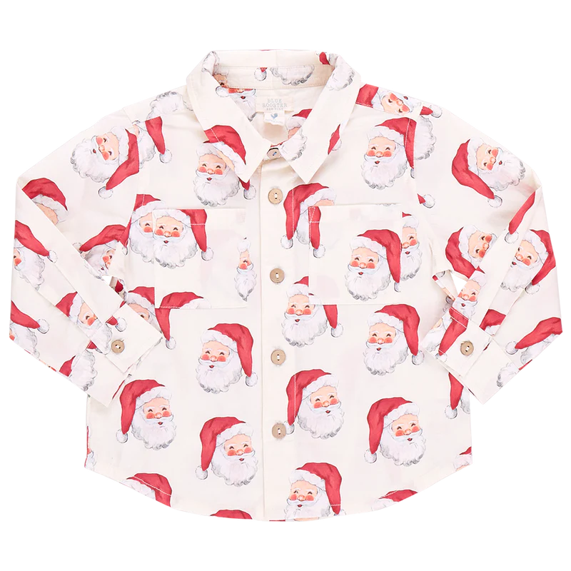 Pink Chicken/Blue Rooster - Boy's Jack Shirt - Vintage Santa