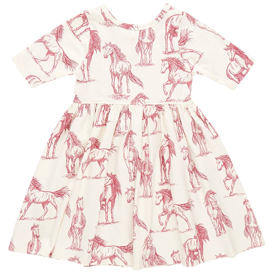 Pink Chicken - Girls Organic Steph Dress - Vintage Rose Horses
