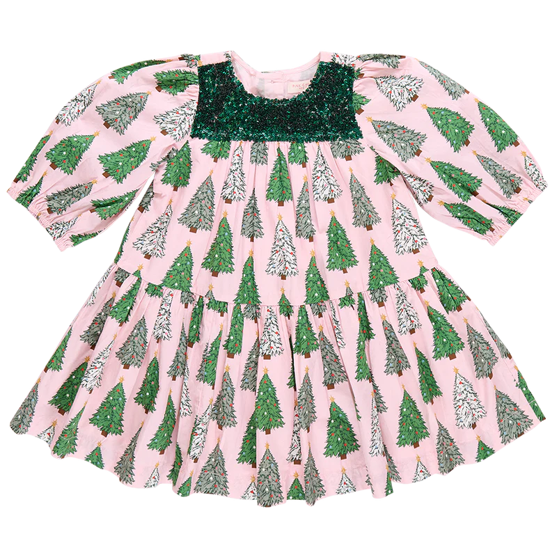 Pink Chicken - Girls Fiona Dress - Pink Trees