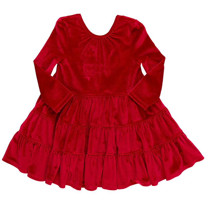 Pink Chicken - GIrl's Velour Pearl Dress - Red