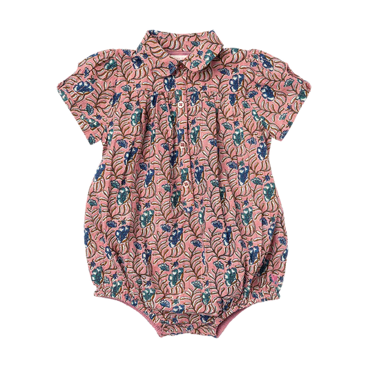 Pink Chicken - Baby Girls Petal Collar Bodysuit - Mauveglow Vine Floral