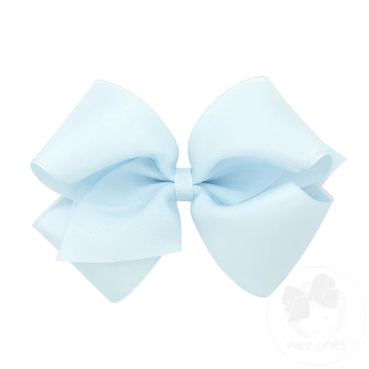Wee Ones- - King Grosgrain With Organza Overlay Girls Hair Bow - Blue Vapor