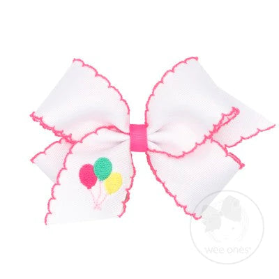Wee Ones - Medium Moonstitch Birthday Girl Hair Bow with Embroidered Motif - Balloons