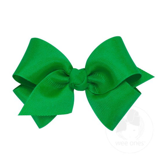 Wee Ones - Small Classic Grosgrain Girls Hair Bow (Knot Wrap). - Green
