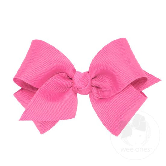 Wee Ones - Small Classic Grosgrain Girls Hair Bow (Knot Wrap) - Hot Pink