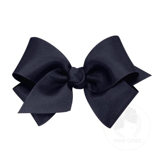 Wee Ones - Small Classic Grosgrain Girls Hair Bow (Knot Wrap) -  Navy