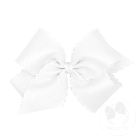 Wee Ones - King Grosgrain Girls Hair Bow With Matching Moonstitch Edge - White