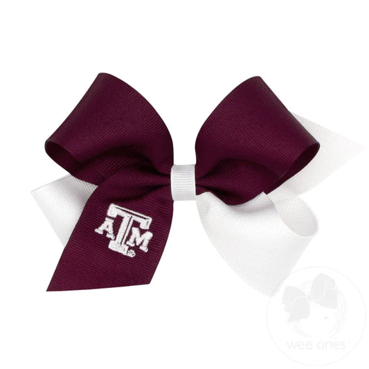 Wee Ones - Medium Two-tone Collegiate Embroidered Grosgrain Hair Bow - ATM