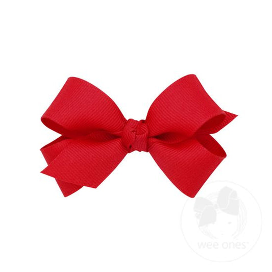 Wee Ones - Mini Classic Grosgrain Girls Hair Bow (Knot Wrap) - Red