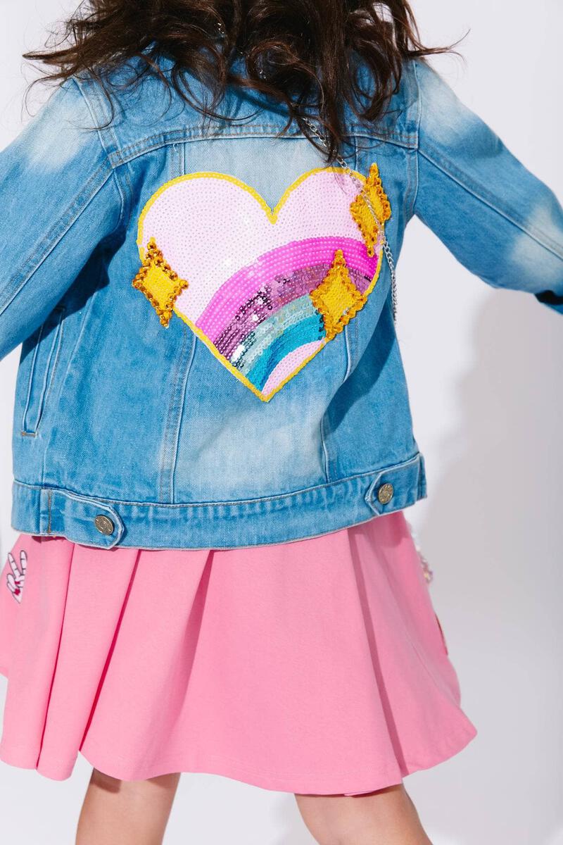 Lola and the Boys - Sparkle Rainbow Heart Denim Jacket