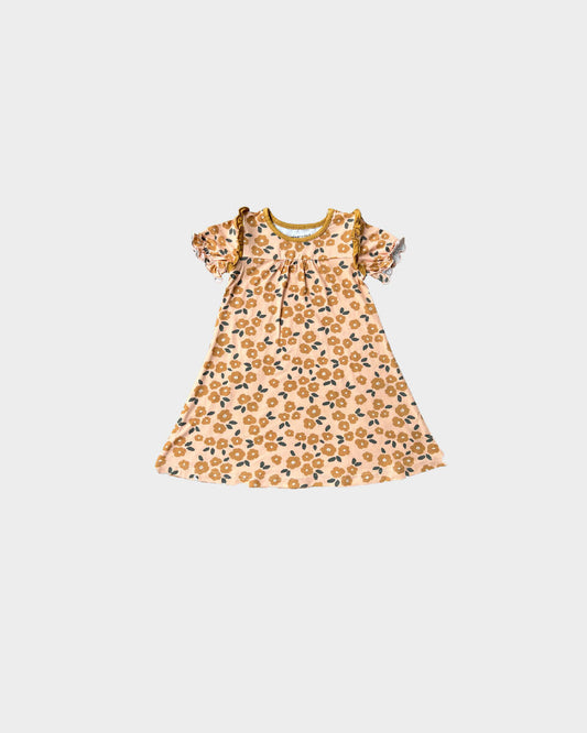 Baby Sprouts -  Girl's Night Gown - Gold Floral