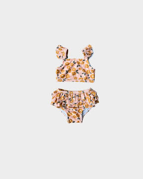 Baby Sprouts - Girl's Ruffle Two-Piece Swim Suit - Gold Floral