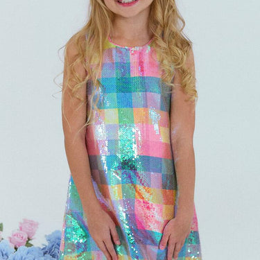 Lola and the Boys - Sequin Plaid Pastel Tank Dress