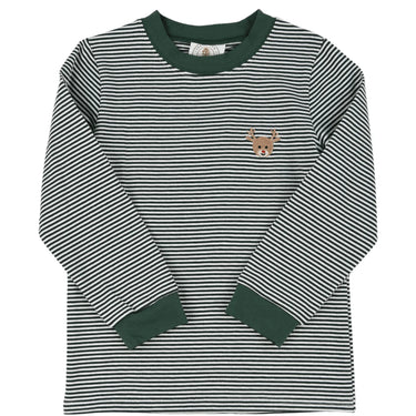 Cypress Row - Green Stripe Reindeer Crew Cuff Longsleeve Tee