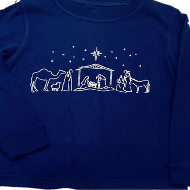 Mustard & Ketchup Kids - Long Sleeve Navy with Light Blue Ink Nativity T-Shirt