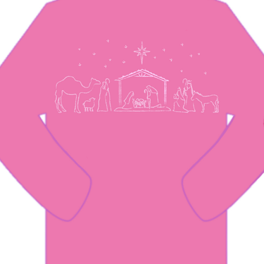 Mustard & Ketchup Kids - Long Sleeve Pink Nativity with Light Pink Ink T-Shirt