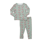 Pink Chicken - Kids Bamboo pj Set - Green Flying Footballs