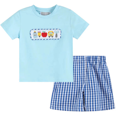 Lil Cactus - Light Blue Smocked School Shirt and Shorts Set