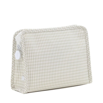 TRVL - Medium Roadie Zip Pouch Gingham Pearl Grey