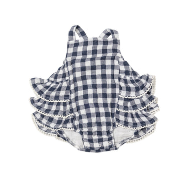 Angel Dear - Ruffle Sunsuit - Gingham Navy