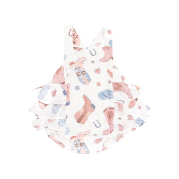 Angel Dear - Cowboy Boots Pink Ruffle Sunsuit