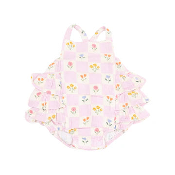 Angel Dear - Floral Check Ruffle Sunsuit