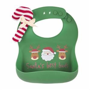 mud pie -Green Christmas Silicone Bib Set