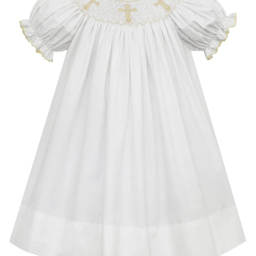 Petit Bebe - Crosses -  Bishop -  White Poplin Short Sleeve