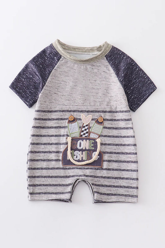 Honeydew -  Grey Gone Fishing Applique Boy Romper