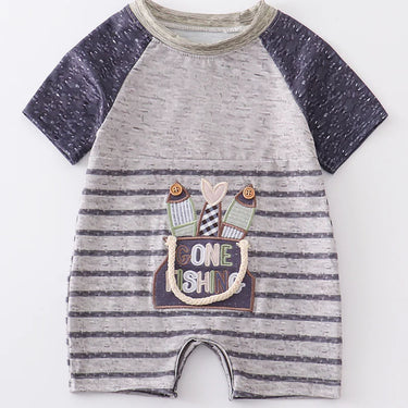 Honeydew -  Grey Gone Fishing Applique Boy Romper