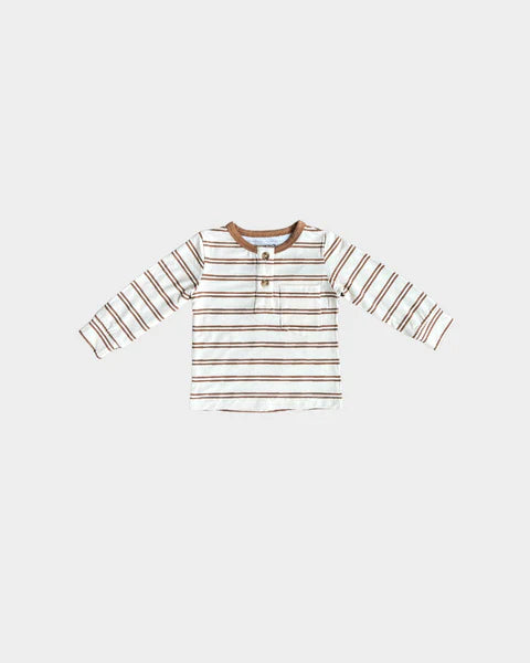 Baby Sprouts - Long Sleeve Henley Shirt - Toffee Stripe