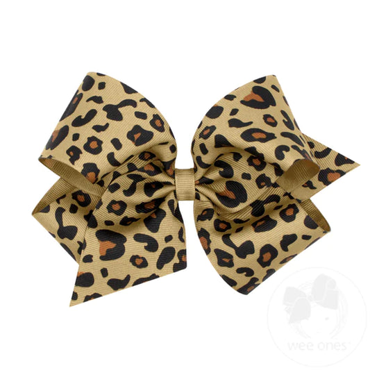 Wee Ones - King Leopard Print Grosgrain Bow - Khaki