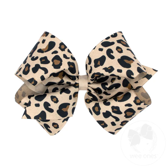 Wee Ones - King Leopard Print Grosgrain Bow - Oatmeal