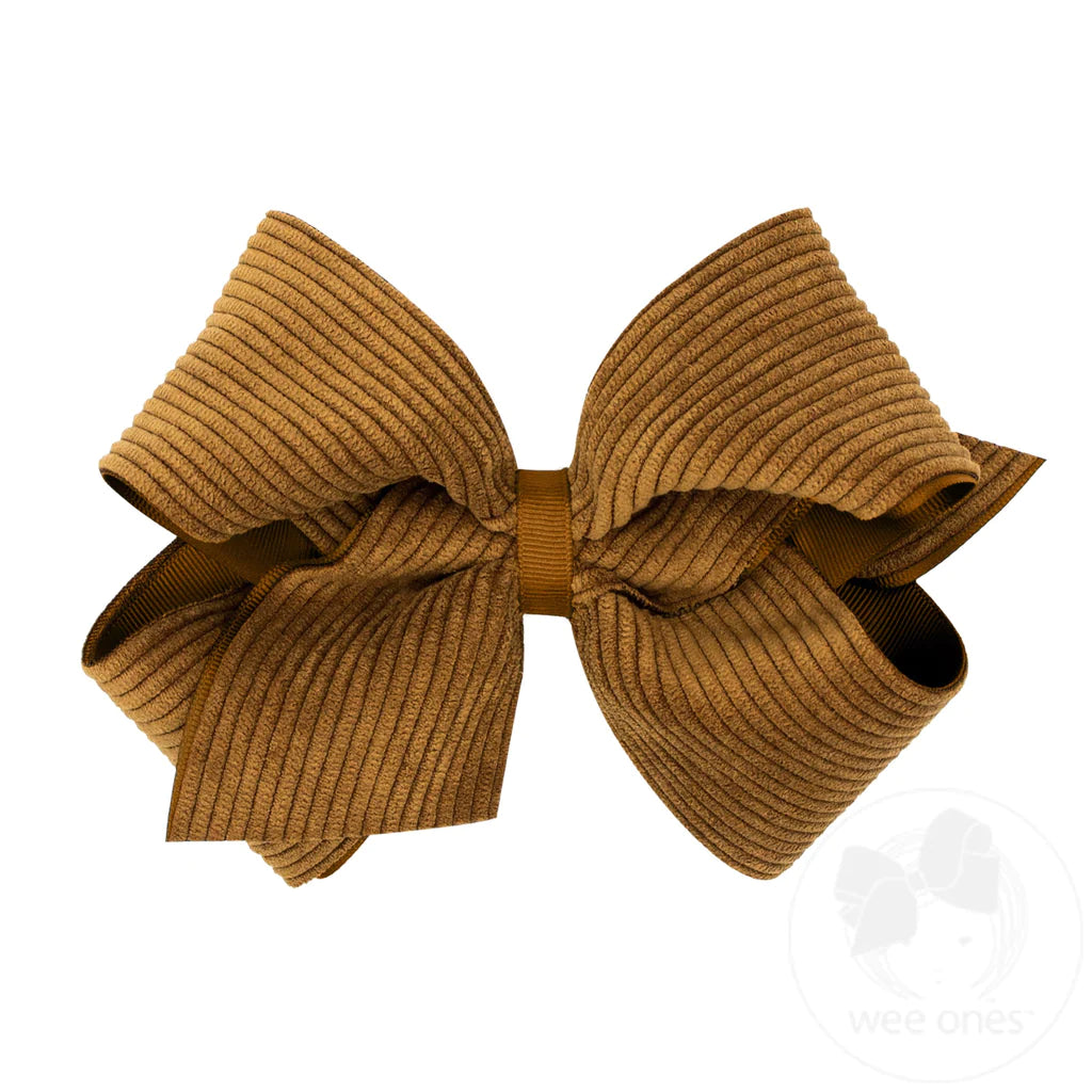 Wee Ones - King Grosgrain Hair Bow with Wide Wale Corduroy Overlay - 6 colors
