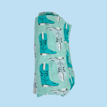 Poppy Kids - Green Boots Muslin Swaddle