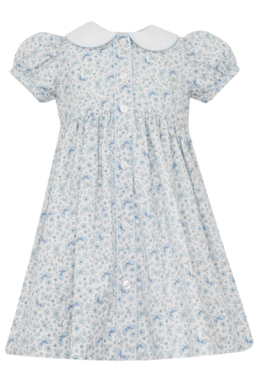 Petit Bebe -  Butterfly  Lt. Blue Print Dress Button Down w/ White Collar