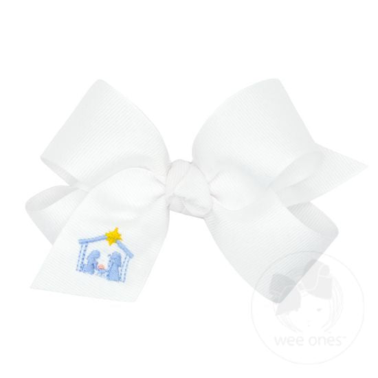 Wee Ones - Medium Grosgrain Hair Bow with Angel Embroidery and Matching knot Wrap