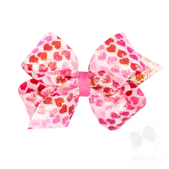 Wee Ones - Med Sequins Heart Print Bow - 1672