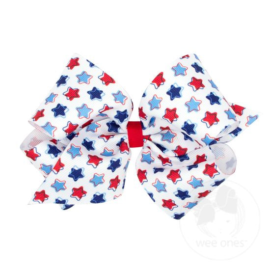 Wee Ones - King Patriotic-themed Print Grosgrain Hair Bow. - Stars