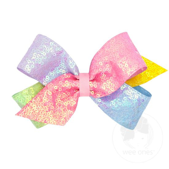 Wee Ones - 1757-PST - Medium Ombre Printed Sequin Hair Bow