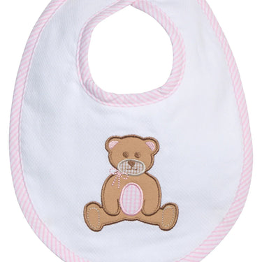 3 Marthas - Teddy Bear Applique Basic Bib - Pink