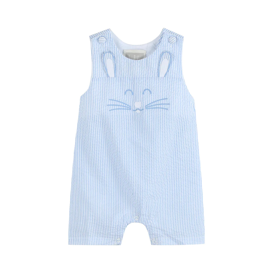 Lil Cactus -Blue Seersucker Bunny Face Shortalls