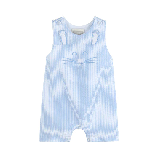 Lil Cactus -Blue Seersucker Bunny Face Shortalls